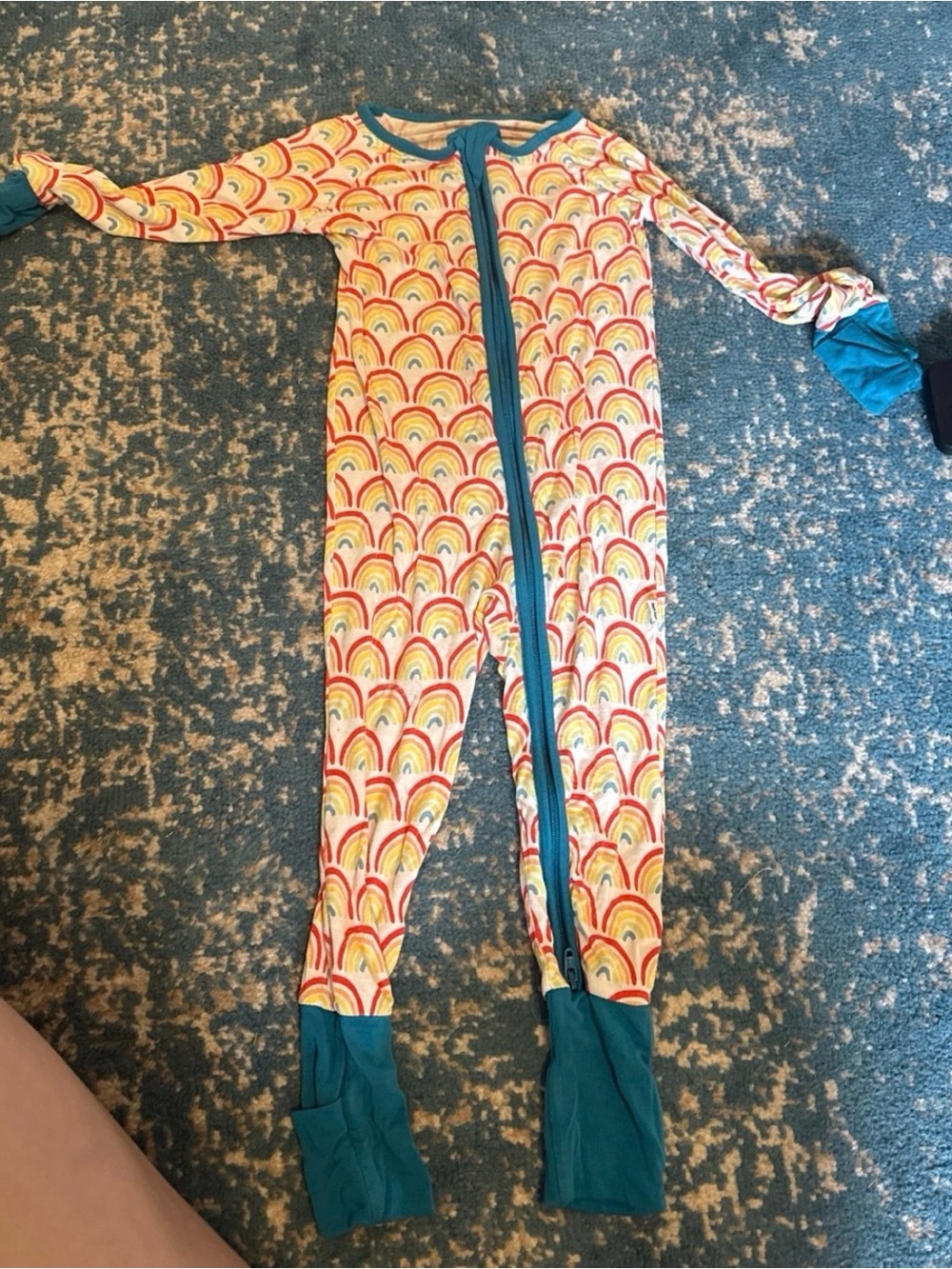Little Sleepies Rainbow One-Piece Footie with Teal Trim